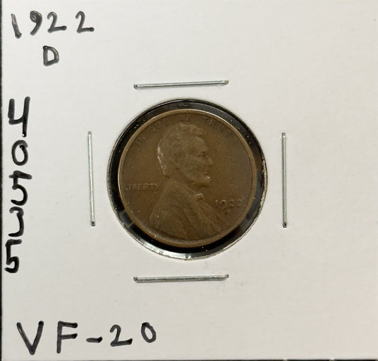 1922 D Wheat Cent - Very Fine ( 40535 )