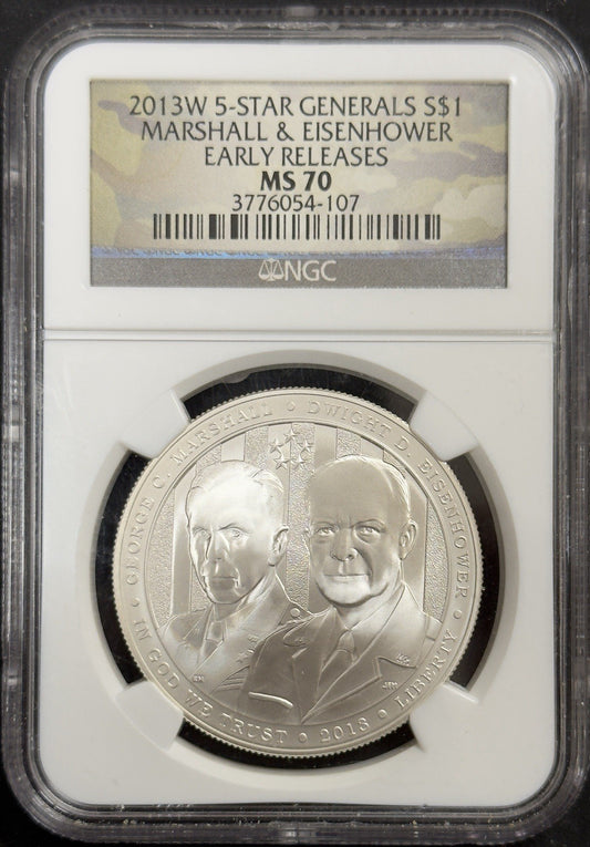 2013 W 5 Star Generals Marshall & Eisenhower Commemorative Dollar - NGC MS70