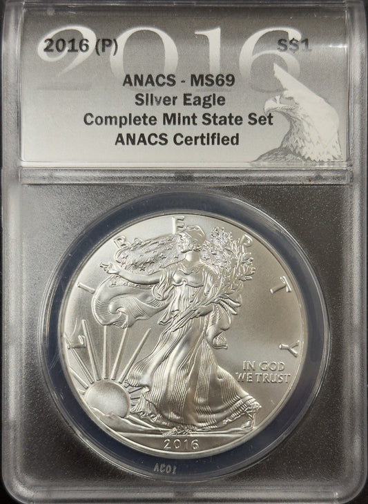 2016 (P) Silver Eagle - ANACS MS69 ( 40766 )