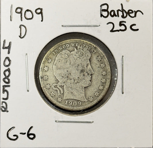 1909 D Barber Quarter - Good ( 40852 )
