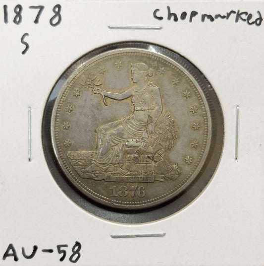 1878 S Chopmarked Trade Dollar - Almost Uncirculated ( 40506 )