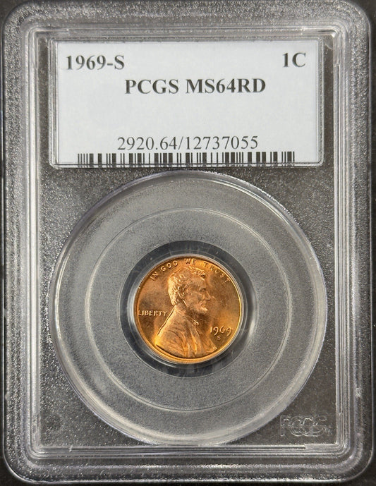1969 S Lincoln Memorial Cent - PCGS MS64 RD ( 40802 )