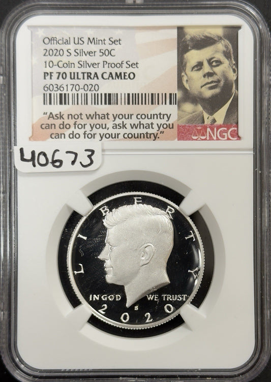 2020 S Kennedy Silver Half Dollar- NGC PF70 Ultra Cameo ( 40673 ) 