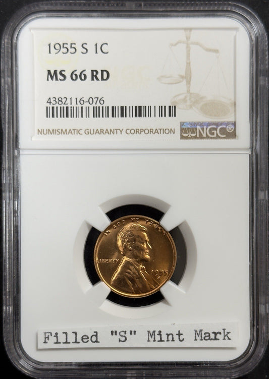 1955 S Wheat Cent Filled S - NGC MS66 RD ( 40719 )