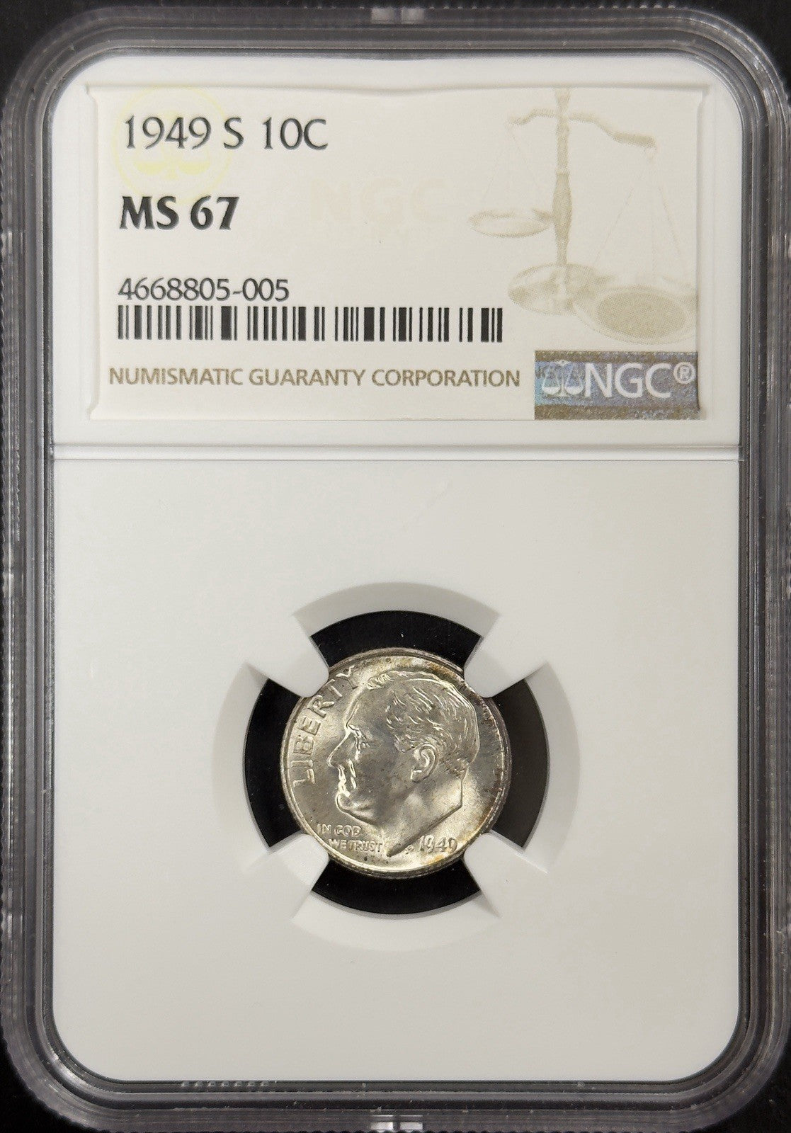 1949 S Roosevelt Dime - NGC MS67 ( 40660 )