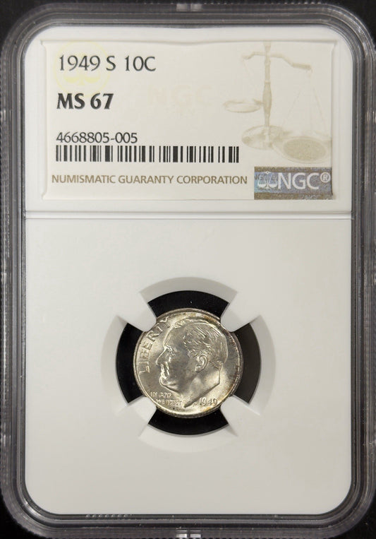1949 S Roosevelt Dime - NGC MS67 ( 40660 )