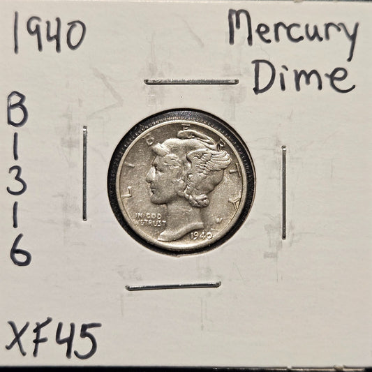 1940-P Mercury Dime Ungraded Extra Fine B1316