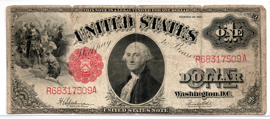1917 $1 Legal Tender Note Fr. 39 Small Red Scallopped Very Good B1163