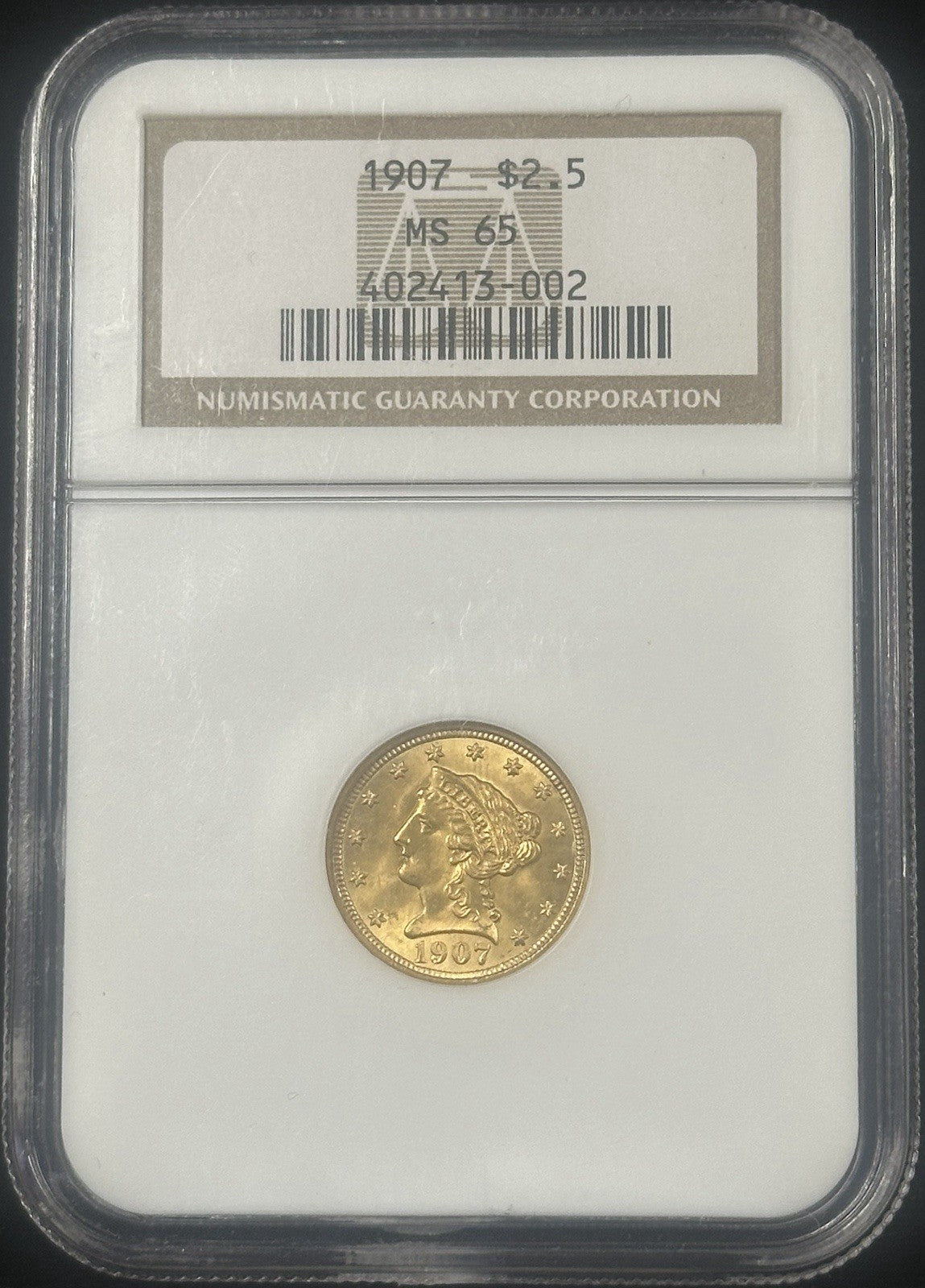1907 $2.5 Quarter Eagle Gold Liberty NGC MS65 