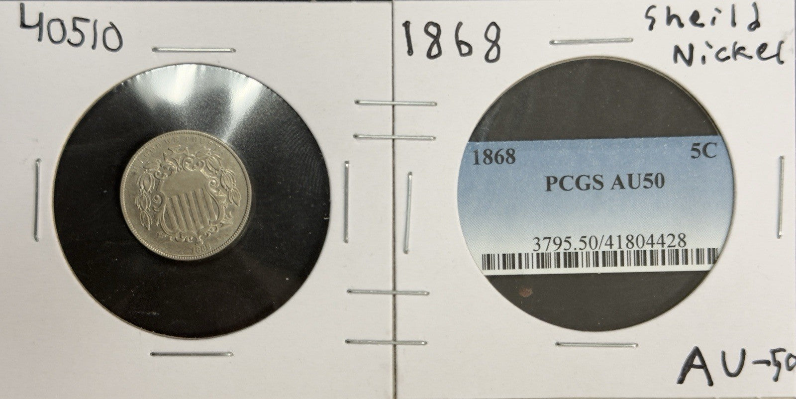 1868 Shield Nickel - Almost Uncirculated *Crackouts* ( 40510 )