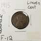 1915 S Wheat Cent - Fine ( 40653 ) 