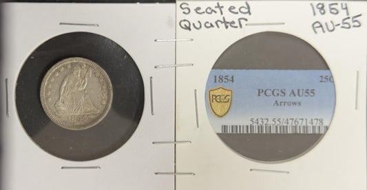 1854 Seated Quarter Arrows - Almost Uncirculated *Crackout* ( 40495 )