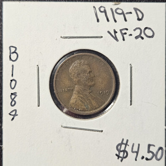 1919-D Lincoln Wheat Cent Very Fine B1087