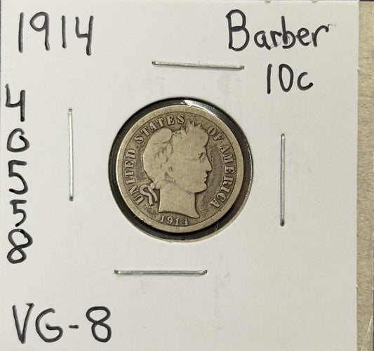 1914 Barber Dime - Very Good ( 40558 )