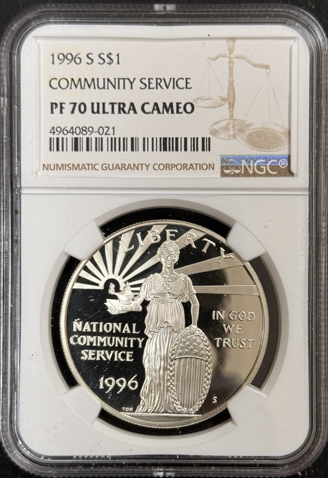 1996 S Community Service - NGC PF70 Ultra Cameo ( 40615 )