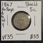 1867 Shield Nickel No Rays Very Fine (A6W4)