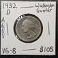 1932-D Washington Quarter KEY Date Coin Very Good (A6UV)