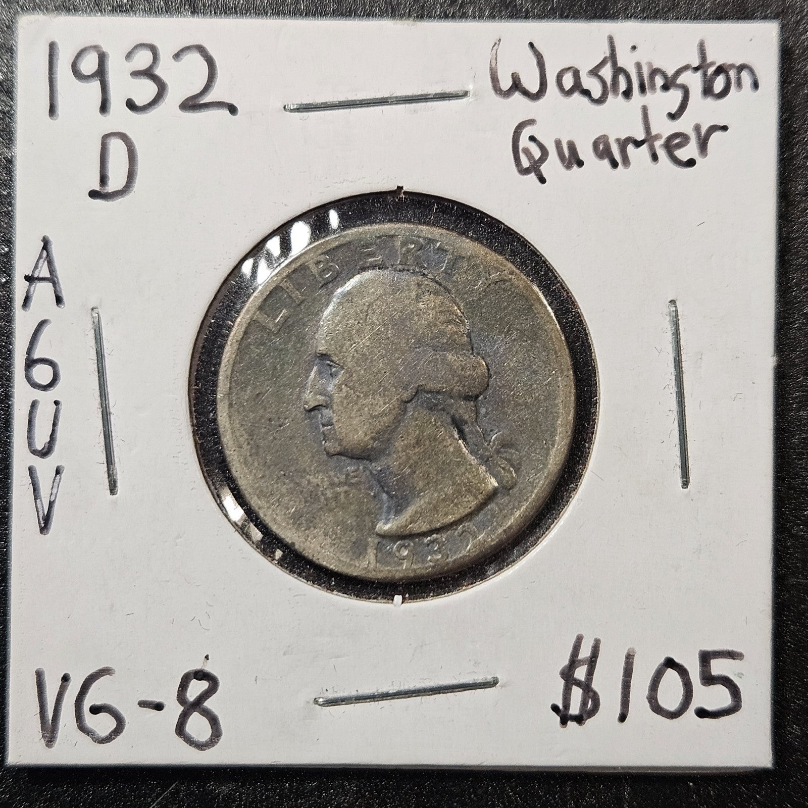 1932-D Washington Quarter KEY Date Coin Very Good (A6UV)