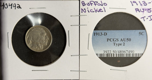 1913 D Buffalo Nickel Type 2 - Almost Uncirculated *Crackout* ( 40492 )