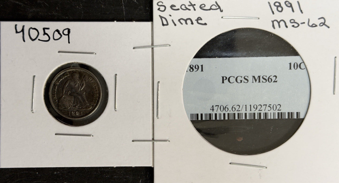 1891 Seated Dime - Mint State *Crackout* ( 40509 )