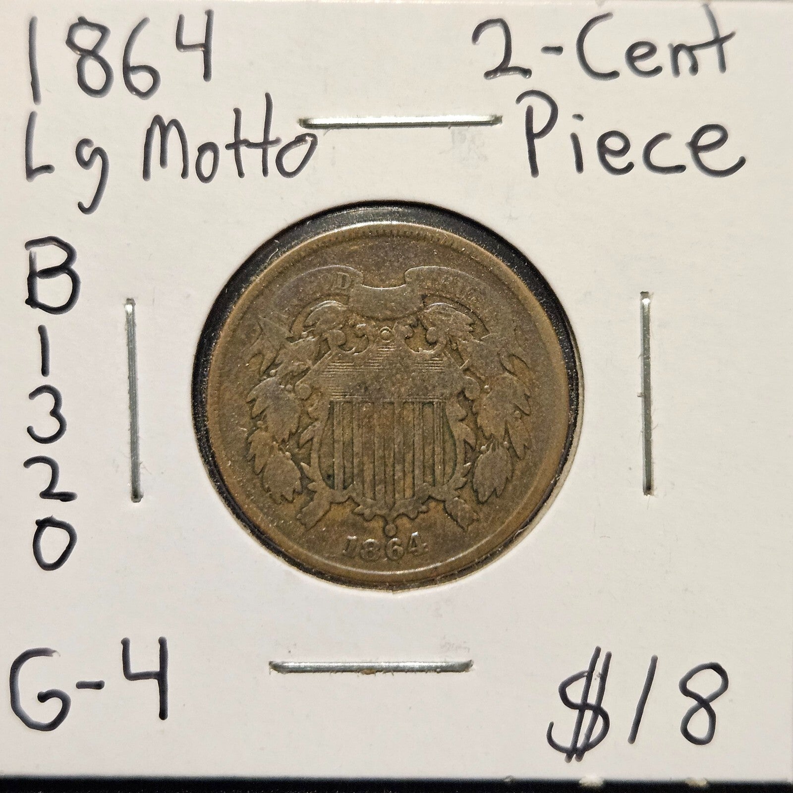 1864-P 2-Cent Piece Large Motto Ungraded Good B1320