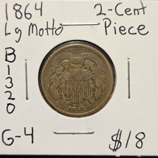 1864-P 2-Cent Piece Large Motto Ungraded Good B1320