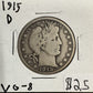1915 D Barber Half Dollar - Very Good 
