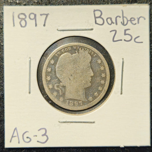 1897-P Barber Quarter Ungraded Almost Good B1141