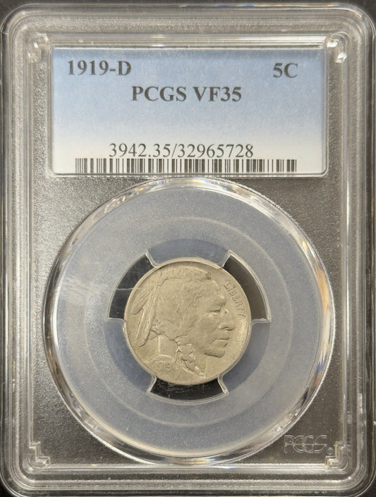 1919 D Buffalo Nickel - PCGS VF35 ( 40655 )
