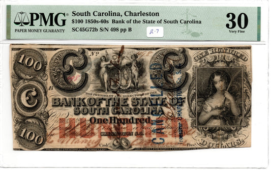 South Carolina Obsolete Currency $100 Charleston SC R-7 Graded PMG VF-30 (B1128)