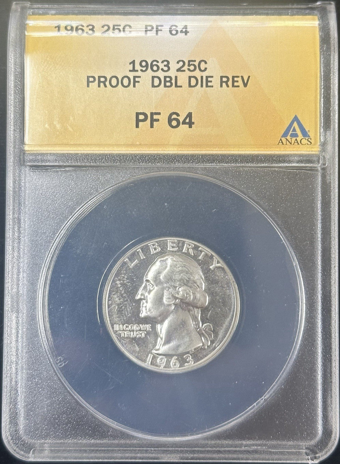 1963 Washington Quarter ERROR DOUBLE DIE REVERSE FS-802 ANACS PF64 - JP64