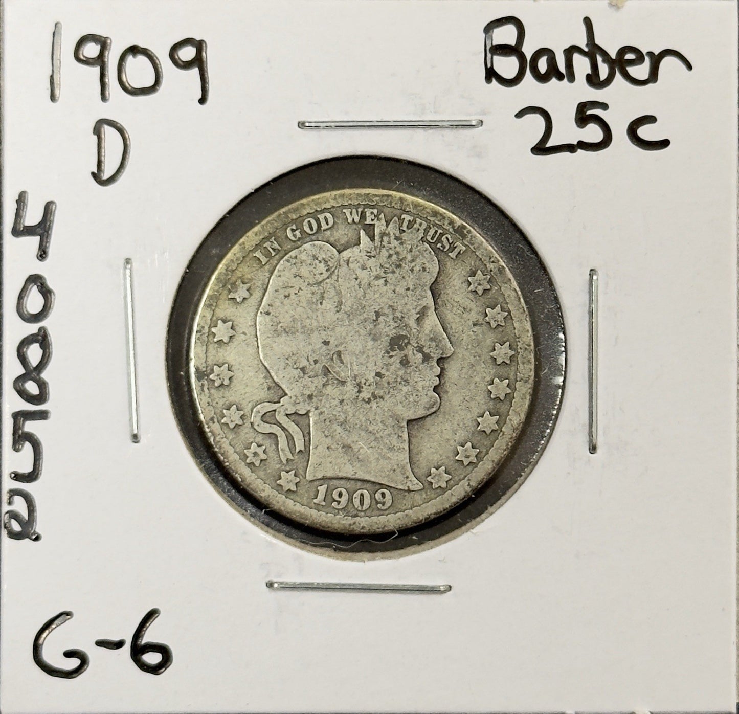 1909 D Barber Quarter - Good ( 40852 )