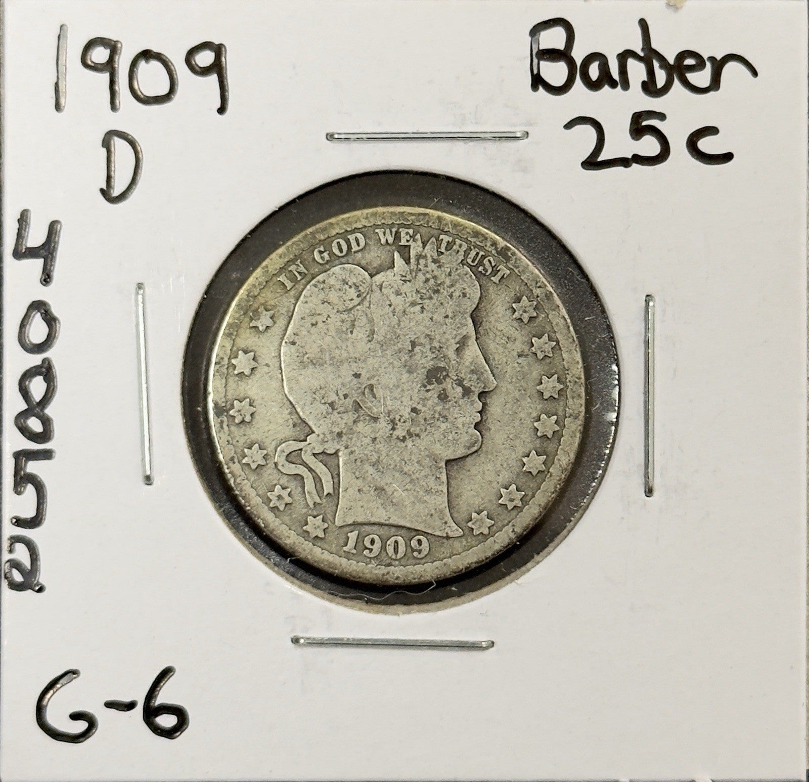 1909 D Barber Quarter - Good ( 40852 )