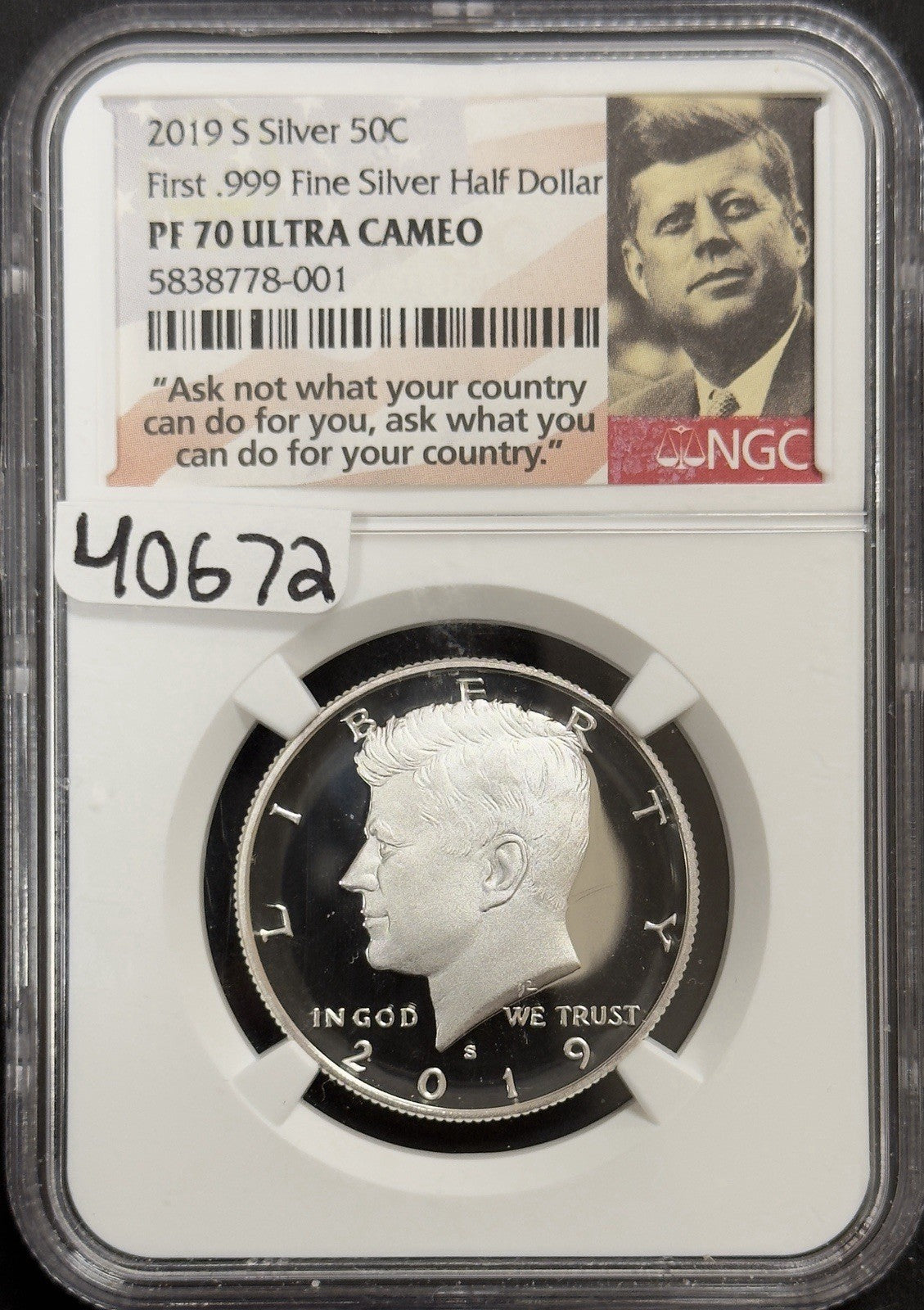 2019 S Kennedy Half Dollar Silver - NGC PF70 Ultra Cameo ( 40672 )