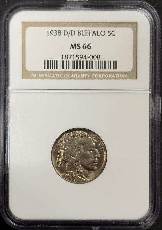 1938 Buffalo Nickel D/D - NGC MS66 ( 40598 )