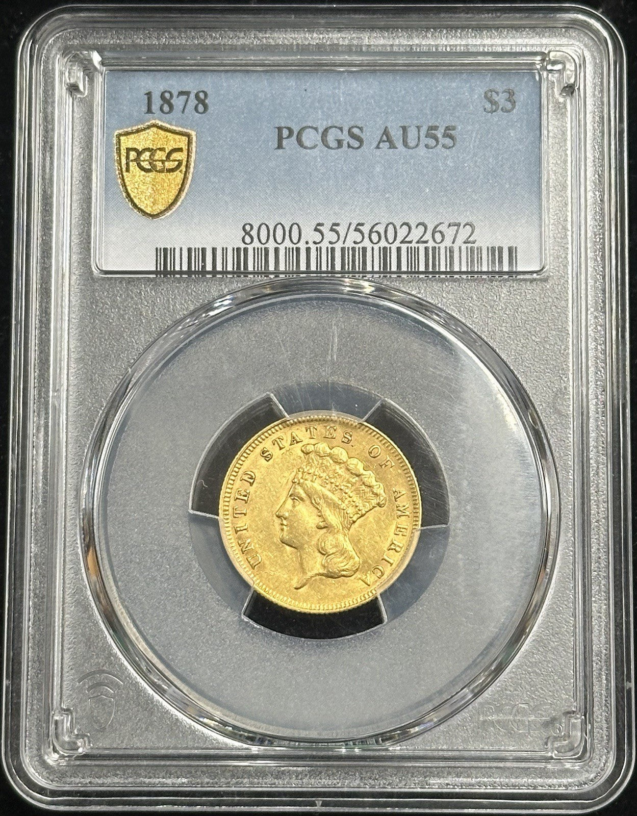 1878 $3 Gold Princess  PCGS AU55 A6U4