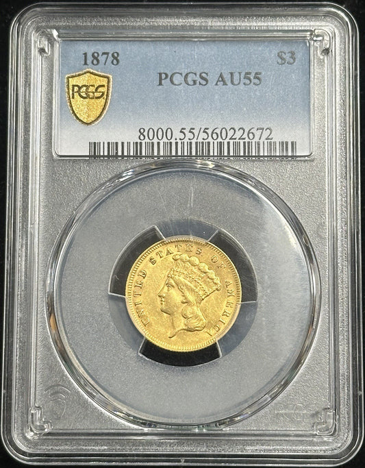 1878 $3 Gold Princess  PCGS AU55 A6U4