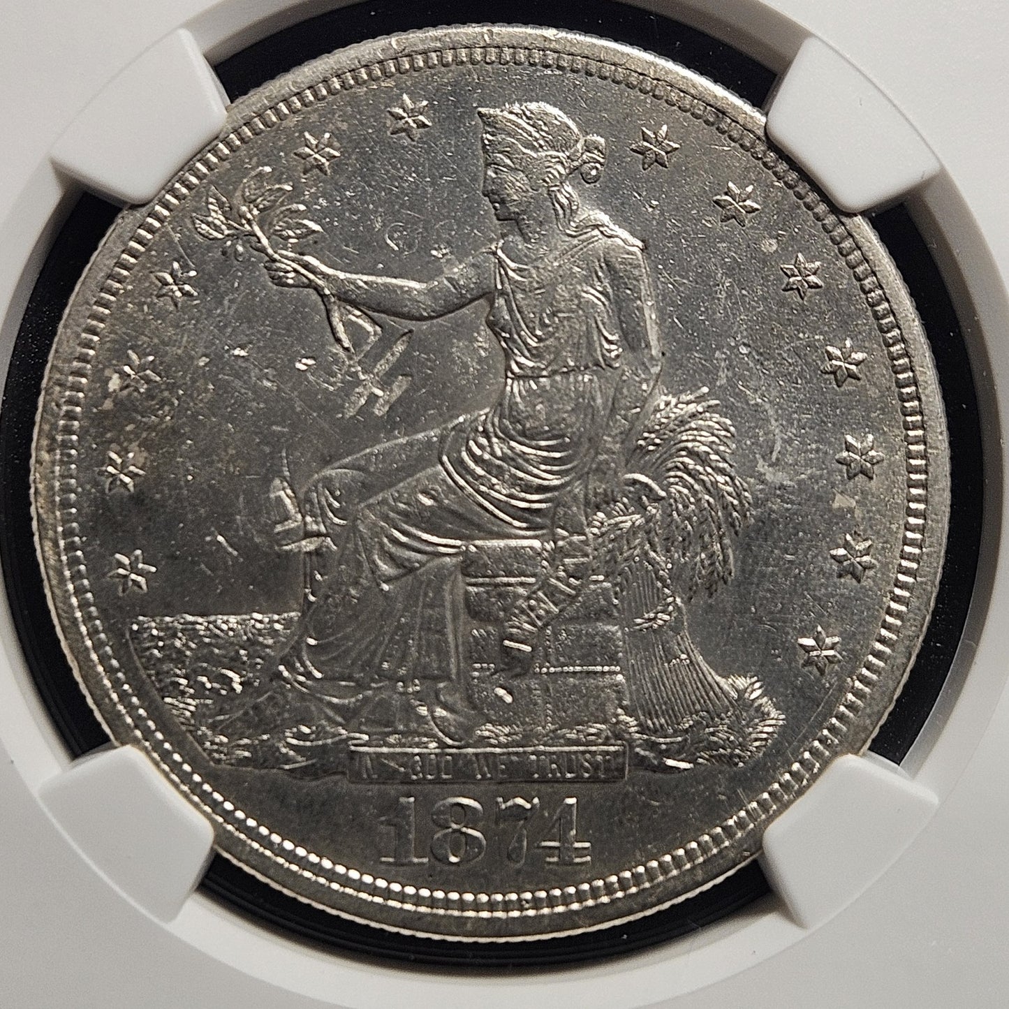 1874 S Chopmarked Trade Dollar - NGC AU Details ( 40471 )