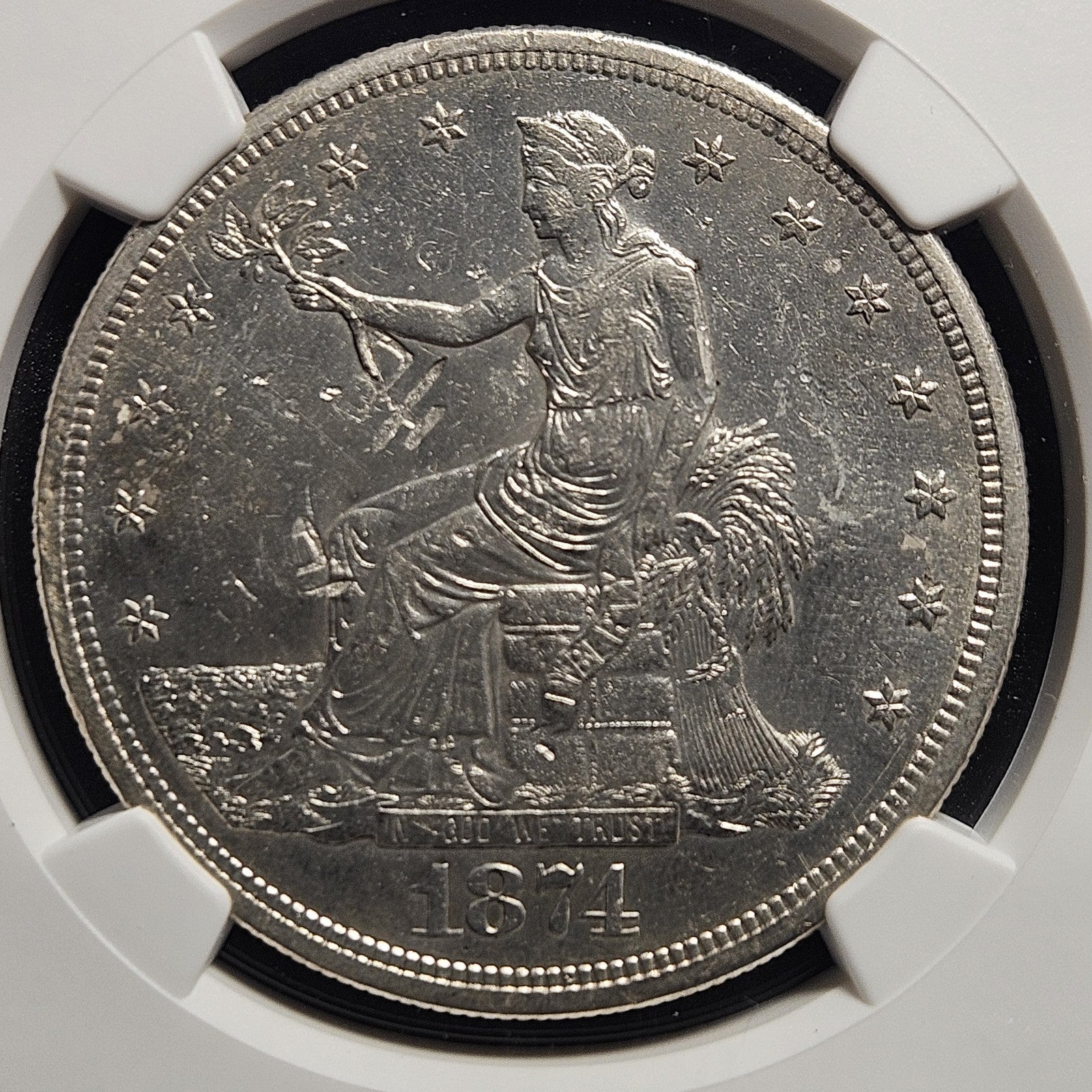 1874 S Chopmarked Trade Dollar - NGC AU Details ( 40471 )