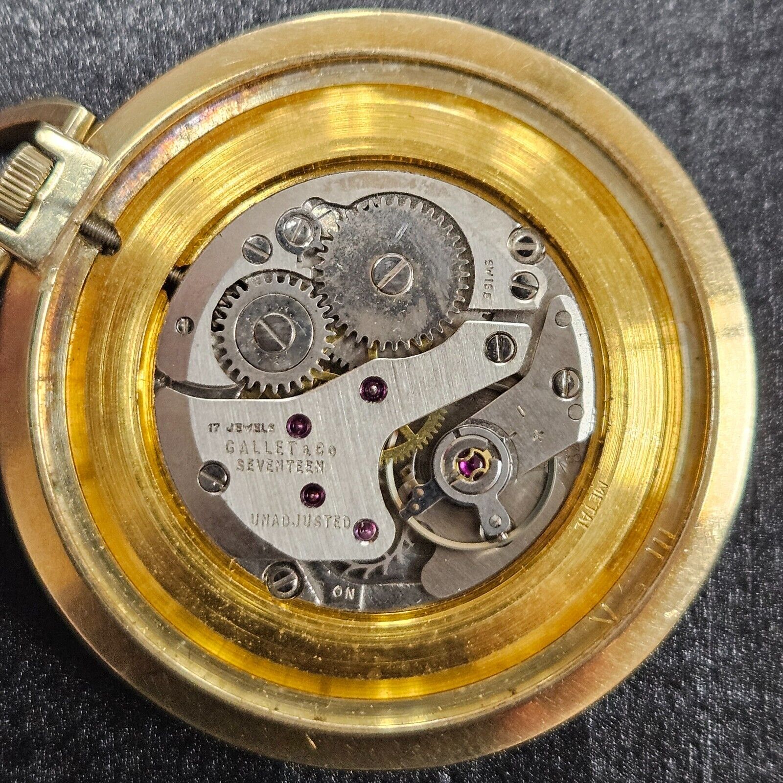 Vintage Gallet Pocket Watch 14k Solid Gold 32MM Dial Gold Hands 28.6 Grams