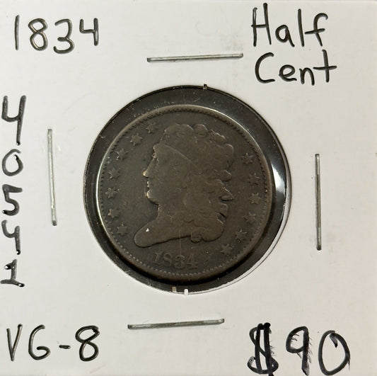 1834 Classic Head Half Cent - Very Good ( 40541 )