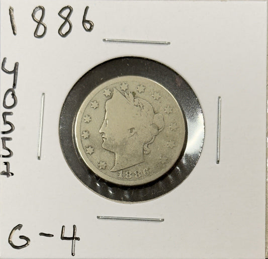 1886 V Nickel - Good ( 40551 )
