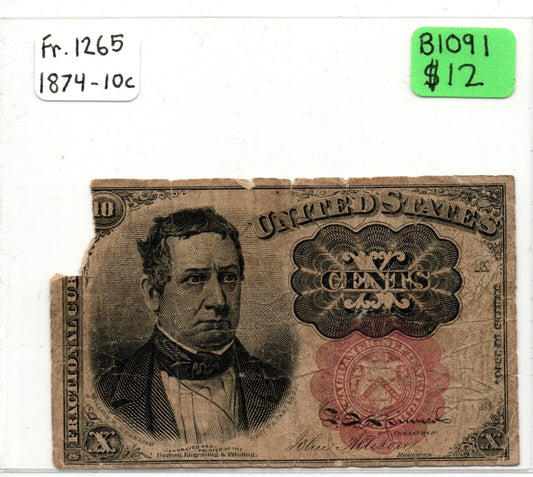 1874 Ten Cents Fractional Currency Great Affordable Note!! B1091