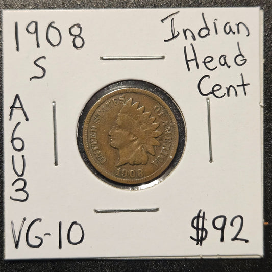1908-S Indian Head Cent Key Date Very Good (A6U3)