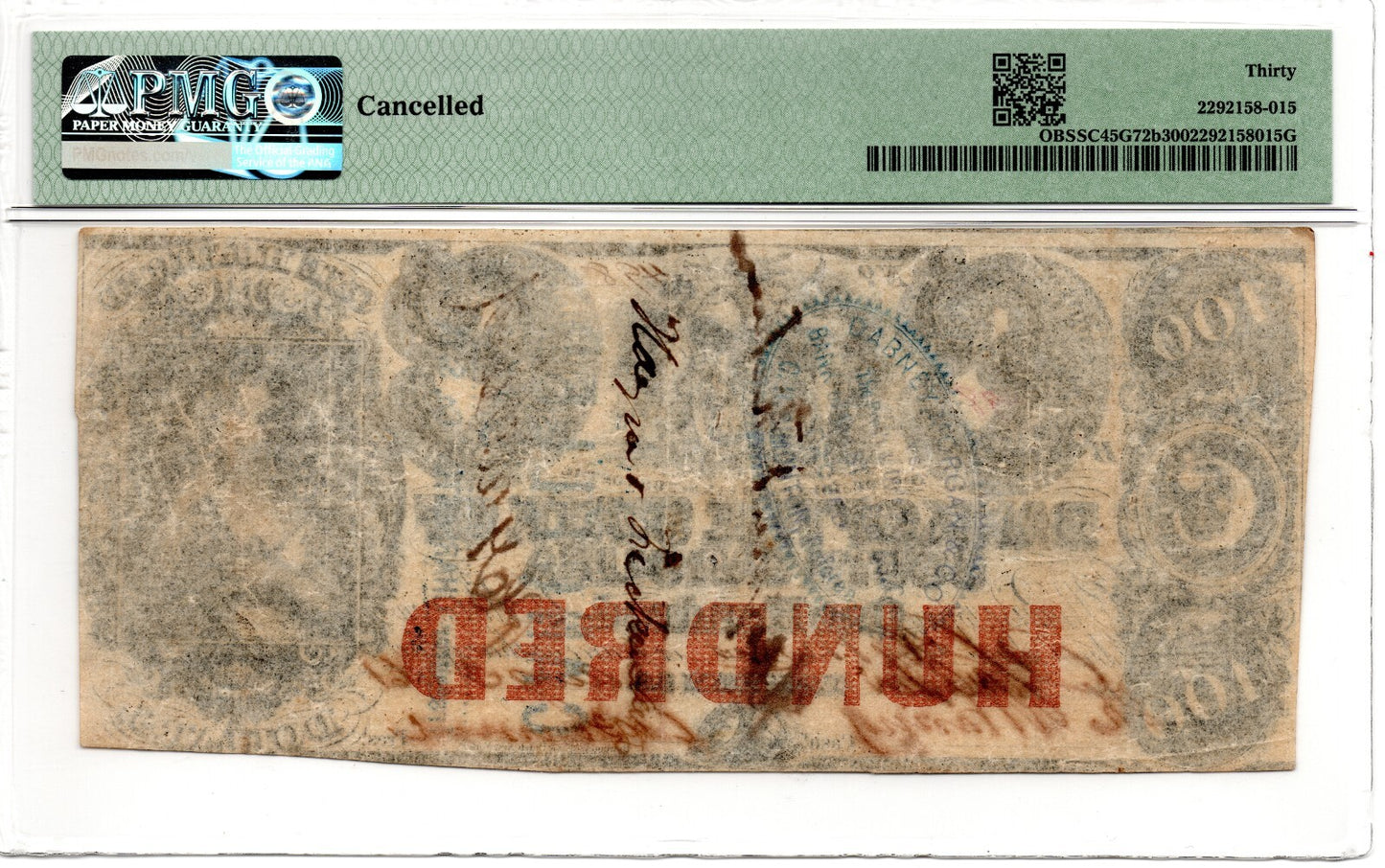 South Carolina Obsolete Currency $100 Charleston SC R-7 Graded PMG VF-30 (B1128)