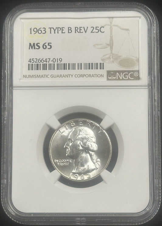 1963 Washington Quarter Type B Reverse NGC MS65 JP117