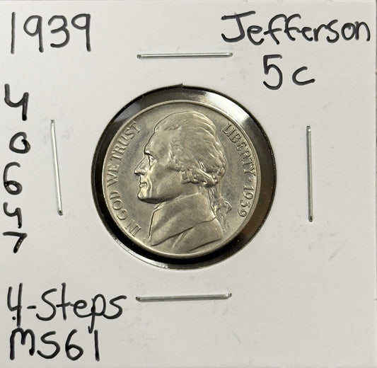 1939 Jefferson Nickel 4 Full Steps - Mint State ( 40647 )