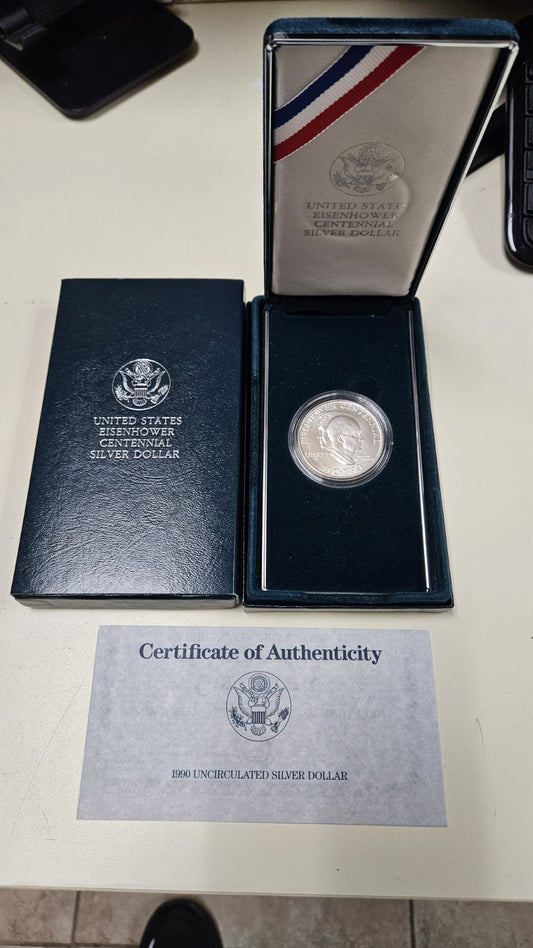 1990 W Eisenhower Centennial Silver Dollar MS In OGP GS10461