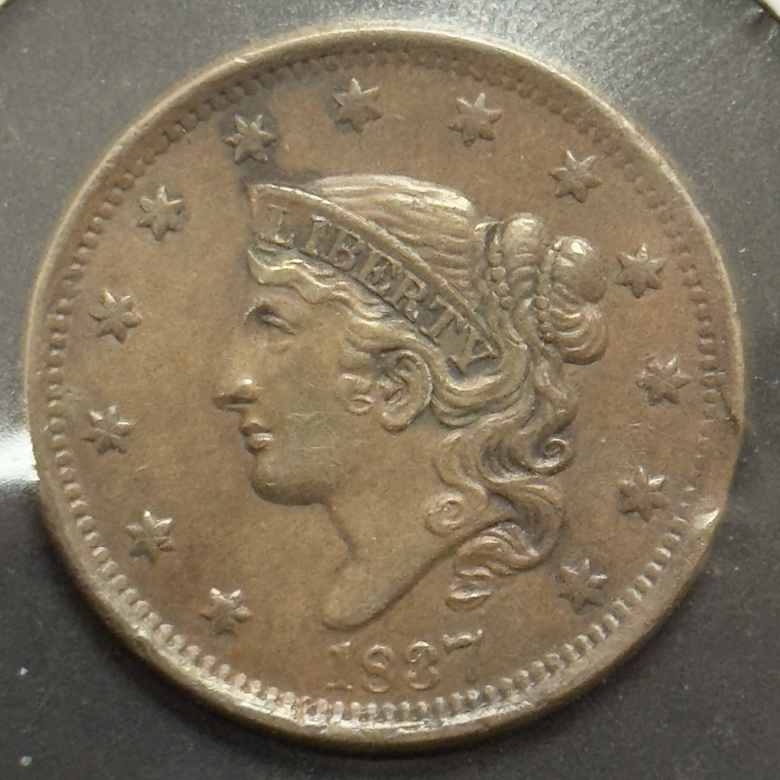 1837 Large Cent Head Of 1838 - Almost Uncirculated *Crackout*  ( 40480 )