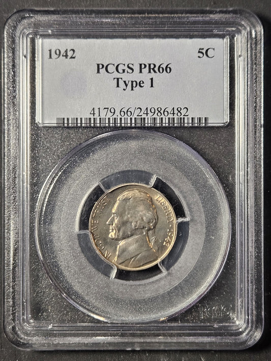 1942 Proof Jefferson Nickel Type 1 PCGS PR66 (A6VL)